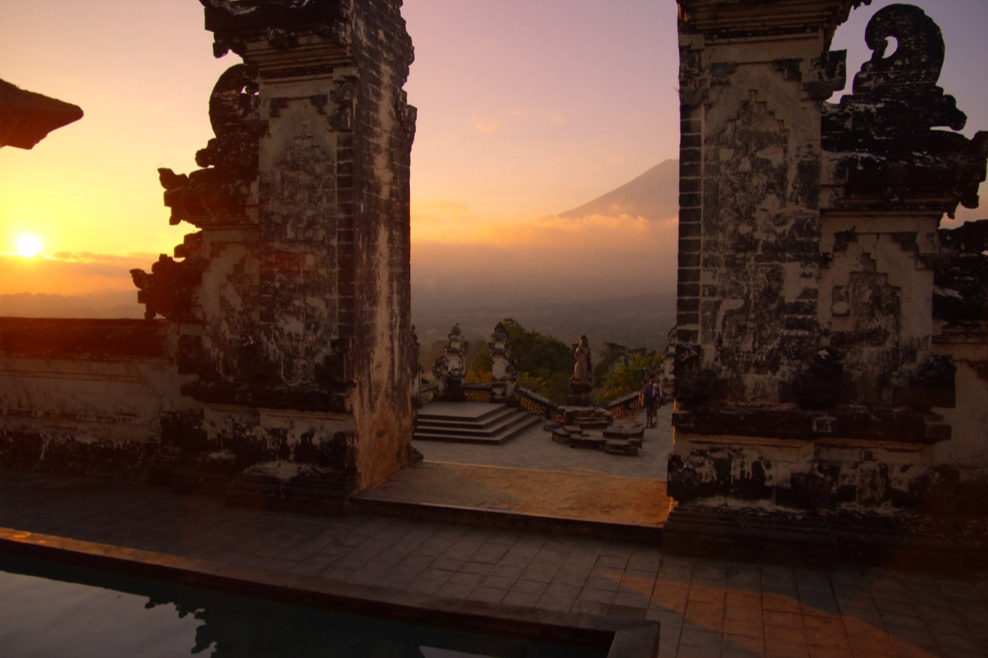 Lempuyang gates framing Mount Agung at sunrise