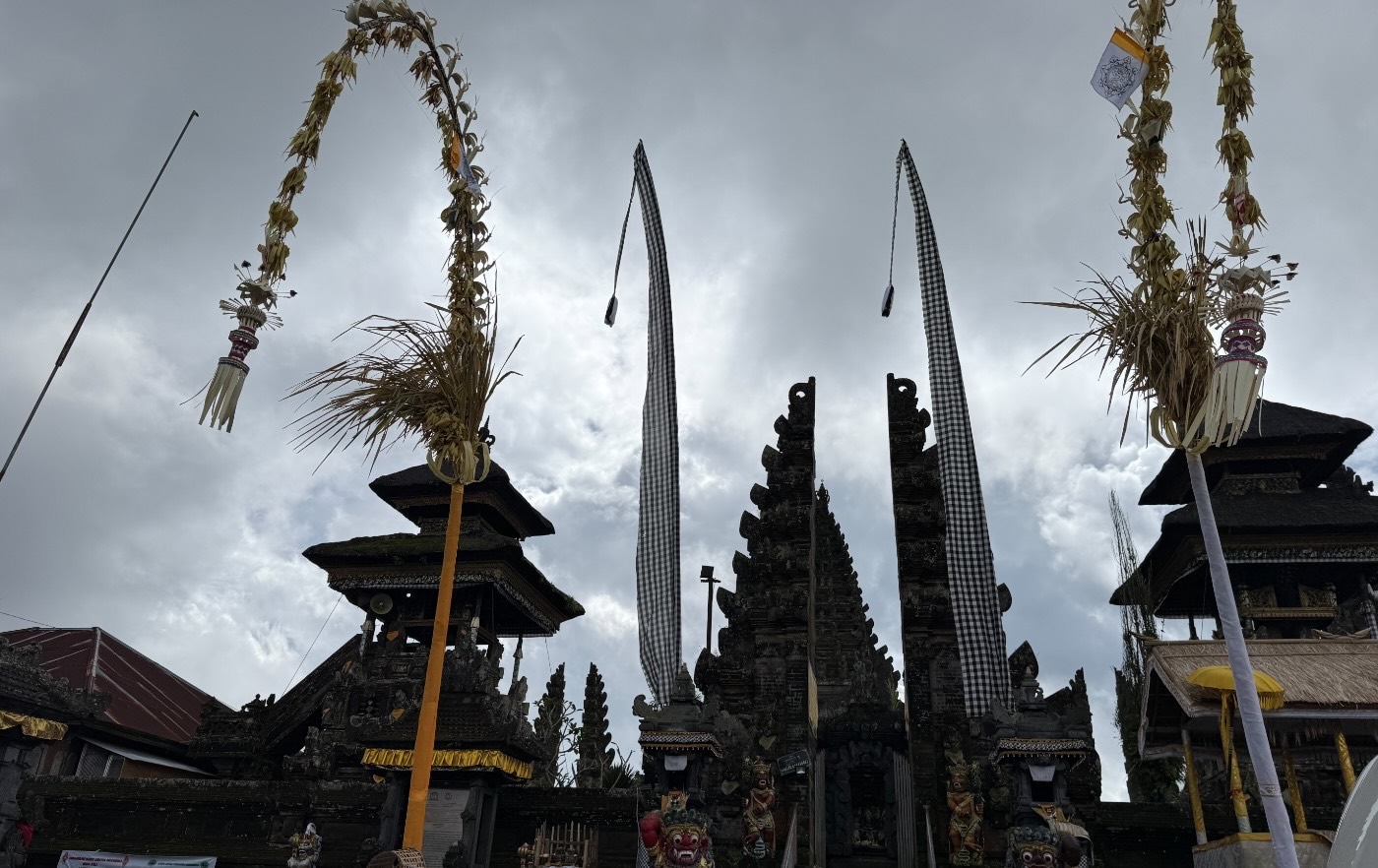 Pura Ulun Danu Batur. Decorated with penjor for a ceremony